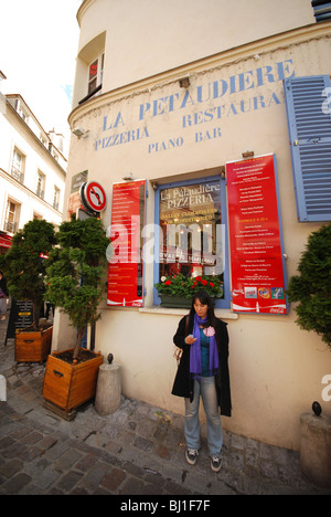 picturesque restaurant La Pétaudière at corner of Rue Poulbot Montmartre Paris France Stock Photo