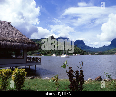 Cabin at water's edge, Captain Cook's Bay, Moorea, Tahiti, French Polynesia Stock Photo