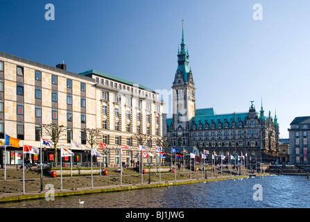 Binnenalster with town hall, Hamburg, Germany Stock Photo