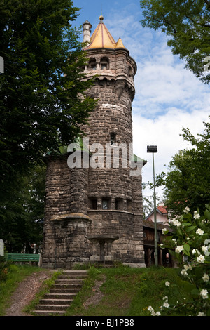 Tower and garden, Mutterturm [Landsberg am Lech] Bavaria, Germany Stock Photo