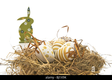 easter eggs in nest Stock Photo