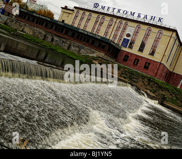 View on MetComBank building at the Iset river embankment. Ekaterinburg city series. Stock Photo