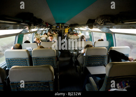 Inside a Train Grande Vitesse carriage, on a French TGV train in France. Stock Photo