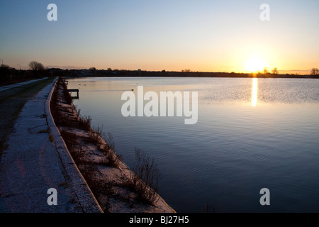 Sunrise at Walthamstow reservoirs London England. Stock Photo