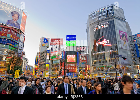 Shibuya Crossing Hachiko Square Tokyo Japan Neon Advertising Billboards Stock Photo