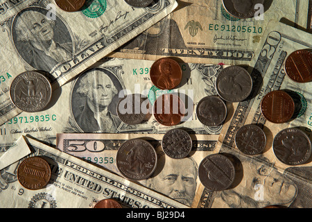 us dollar banknotes with coins Stock Photo
