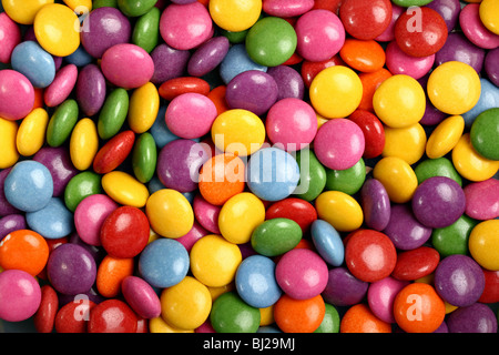 Colorful button-shaped candies filled with chocolate (chocolate beans) Stock Photo