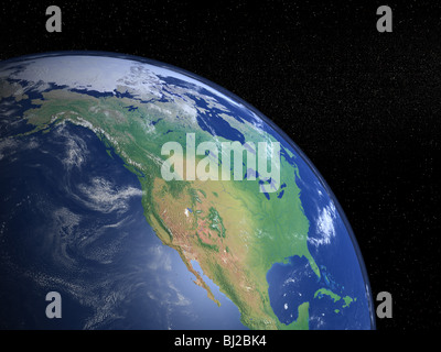 Photorealistic rendering of the Planet Earth focusing on North America with the western United States most predominant Stock Photo