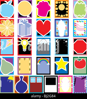 Vector Fun 26 Colorful Object Silhouette cards or templates. No gradients, very easy to edit. Stock Photo