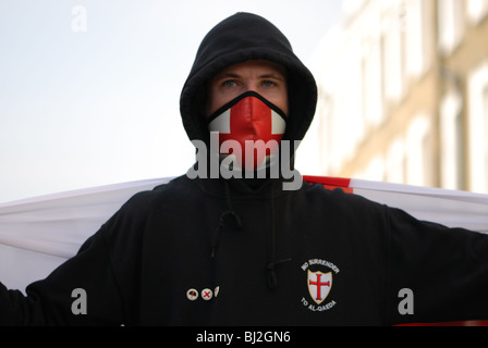 A protester looks on during an English Defence League rally in support of Geert Wilders visiting London. London 05/03/2010. Stock Photo