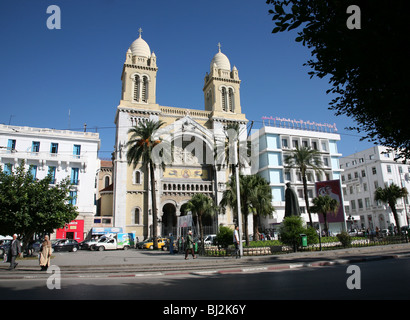 The Cathedral of St Vincent de Paul, a Roman Catholic cathedral in Tunis, the capital of Tunisia, North Africa Stock Photo