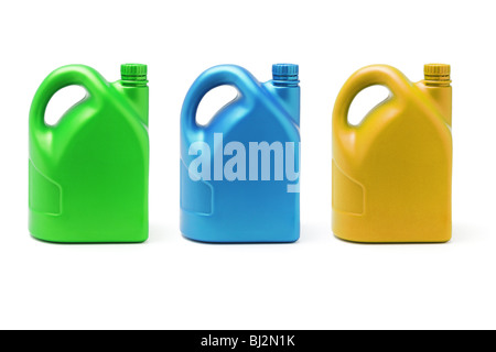 Three color containers on white background Stock Photo
