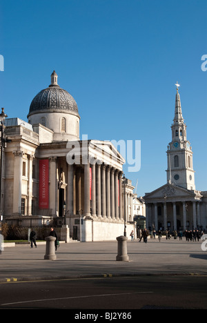 The National Gallery in Trafalgar Square London with St Martin in the Fields Stock Photo