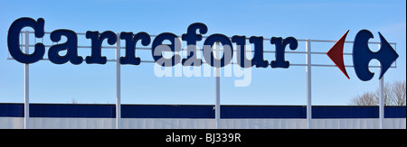 Signboard for supermarket Carrefour in Belgium Stock Photo