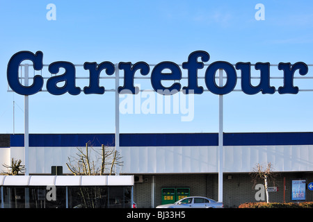 Signboard for supermarket Carrefour in Belgium Stock Photo