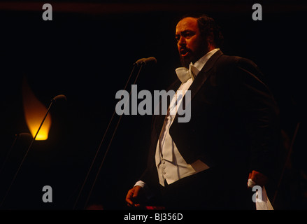 The Italian operatic tenor Luciano Pavarotti performs in London during the free Party in the Park concert. Stock Photo