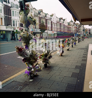 Memorials have been placed where a young man called 'Maurice' died on the A215 Walworth Road in London, England. Stock Photo