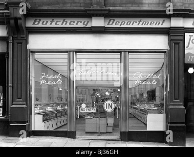New Co-op central butcher's department, Barnsley, South Yorkshire, 1957. Artist: Michael Walters Stock Photo