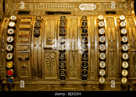 The keyboard of an old cash register Stock Photo