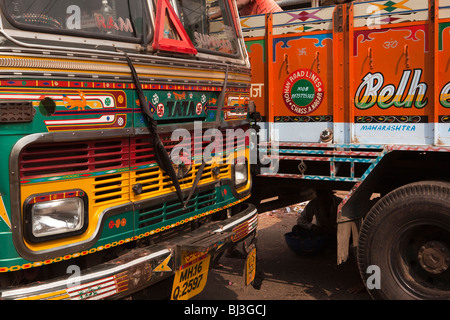 India, Kerala, Calicut, Kozhikode, Big Bazaar, decorated trucks Stock Photo