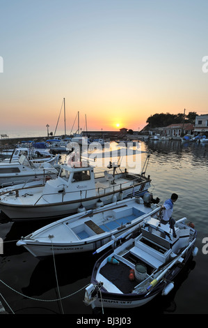 Molyvos port during sunset, Lesvos island, Greece Stock Photo
