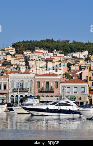 Mytilini port and traditional architecture buildings, Lesvos island, Greece Stock Photo