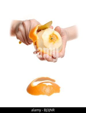 peeling one orange on white isolated background Stock Photo - Alamy
