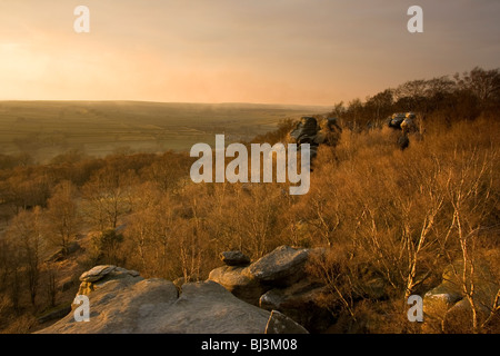 Sunset at Brimham Rocks in Nidderdale, North Yorkshire Stock Photo