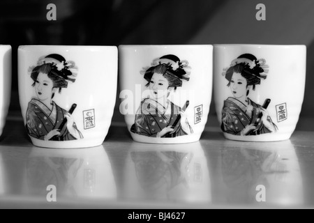 Japan tea cups black and white Stock Photo
