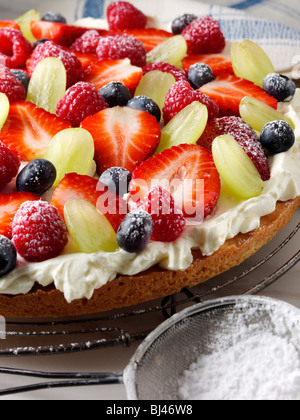 Fruit Pizza on a cooling rack Stock Photo