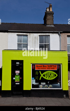 A sushi takeaway/delivery store in Mill Road, Cambridge Stock Photo