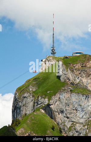 Mt. Hoher Kasten with the new revolving restaurant and cable car to Bruelisau, Canton Appenzell Innerrhoden, Switzerland, Europe Stock Photo