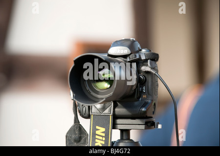 Nikon digital camera on tripod with remote trigger Stock Photo