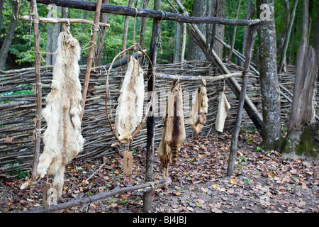 Native Americans Monacan Indian tribe Village in USA US North America everyday living Natural Bridge Virginia horizontal  hi-res Stock Photo