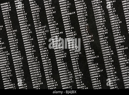 The names of the victims (not all) bombing during World War IIon The Tree of Life memorial in Birmingham city centre, GB 2010 Stock Photo