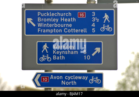 Sustrans cycle path way sign post at the former Mangotsfield Railway Station part of the National Cycle Network near Bristol Stock Photo