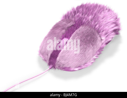 Pink furry computer mouse isolated on white background Stock Photo