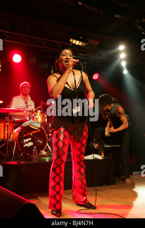 Freda Goodlett, singer and front woman of the US-Swiss funk and soul band Funky Brotherhood live at the Winterfestival music fe Stock Photo