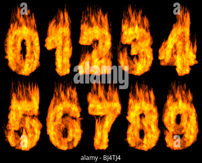 3D Illustration of burning digits isolated on black background. Stock Photo