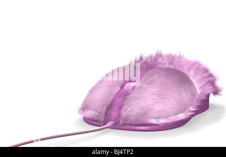 Pink furry computer mouse isolated on white background Stock Photo