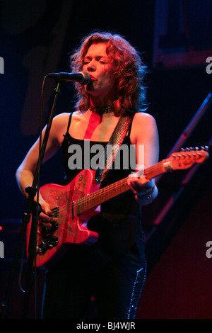 Canadian blues singer, guitarist and songwriter Sue Foley live at the Moonwalker Music Club in Aarburg, Aargau, Switzerland Stock Photo