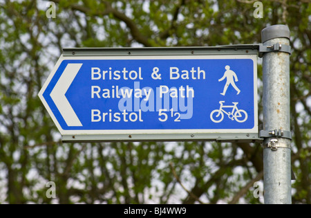 Sustrans cycle path way sign post at the former Mangotsfield Railway Station part of the National Cycle Network near Bristol Stock Photo