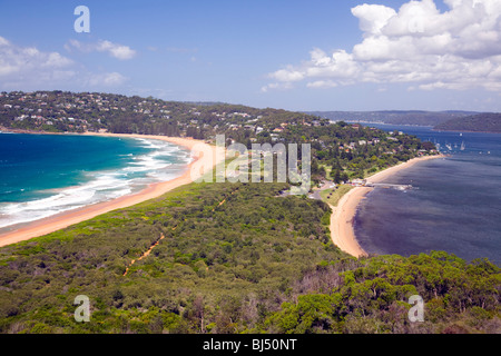Looking south along Palm Beach and Pittwater from Barrenjoey headland, Sydney, NSW, Australia Stock Photo