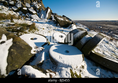 Abandoned millstones below Stanage Edge, Peak District, Derbyshire, UK Stock Photo