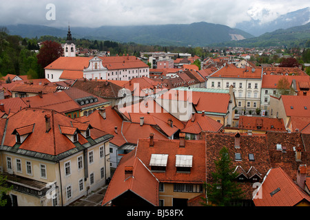 Kamnik old town houses Franciscan Monastery 1495 Church of St Jacob 15th century redesigned in Baroque style Kamniske Savinje Stock Photo