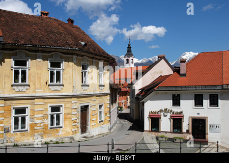 Kamnik,old town houses,Franciscan Monastery,1495,Church of St Jacob,15th century,redesigned in Baroque style,Slovenia Stock Photo