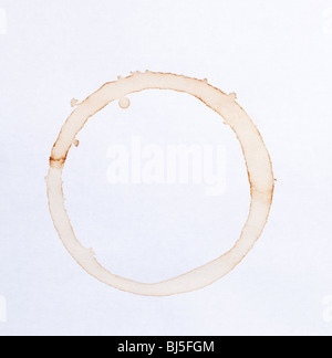 coffee ring stains on white paper background Stock Photo