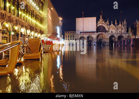 Flooding (120 centimeters) in St Mark's Square due to an extreme high tide, Venice Italy Stock Photo