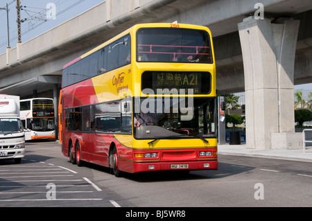 A Citybus Leyland Olympian in Cityflyer livery leaves Hong Kong International airport to go to Hung Hom station in Kowloon Stock Photo