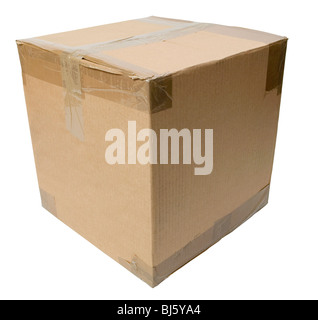 A sealed, square-shaped, cardboard box. Already cutout for easy placement. Stock Photo
